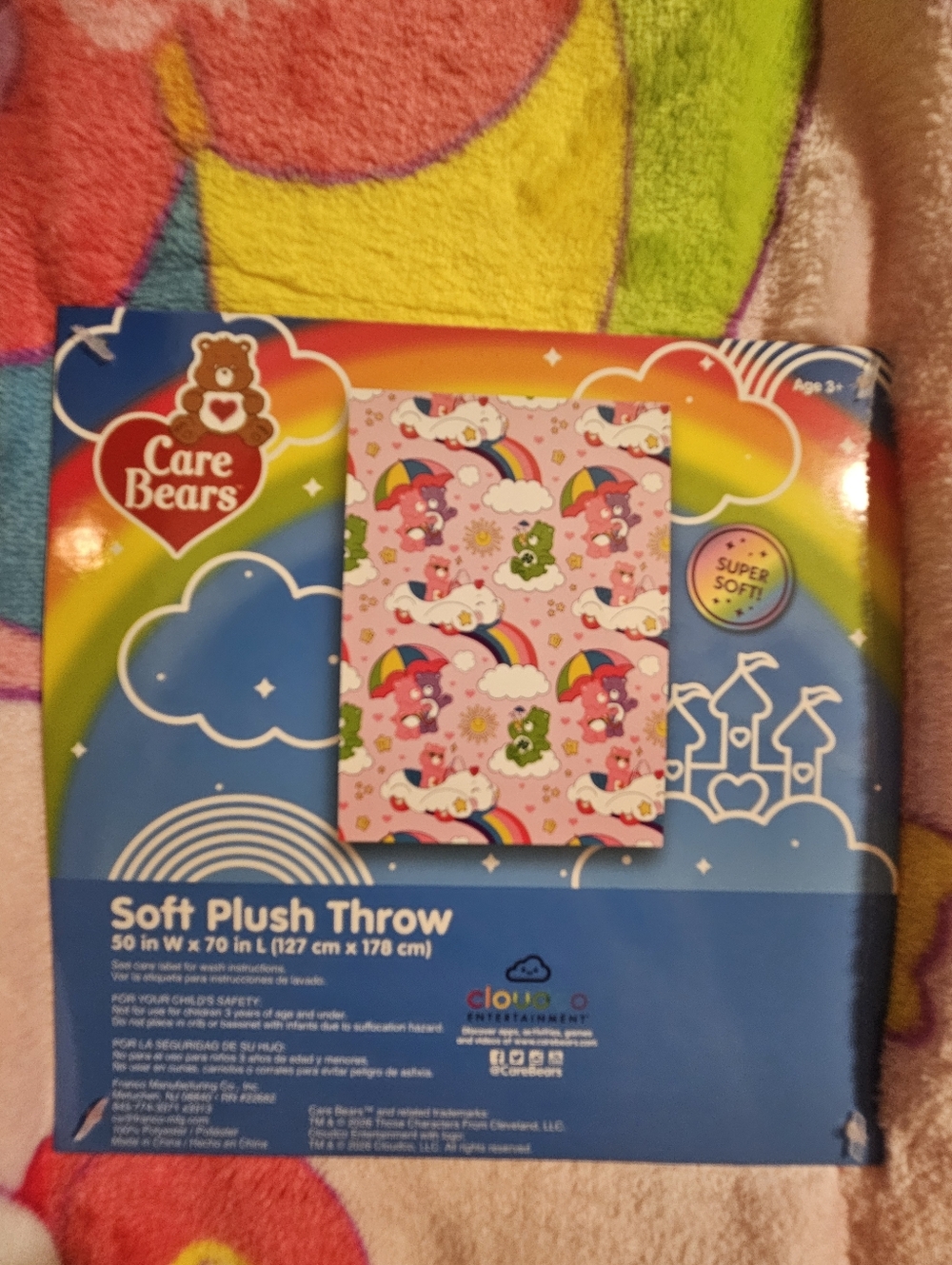 Care Bears Plush Throw Blanket - Pink, Rainbow, Blue